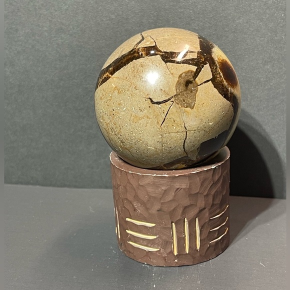 Polished DRAGON SEPTARIAN Crystal Calcite GEODE SPHERE - Picture 2 of 4